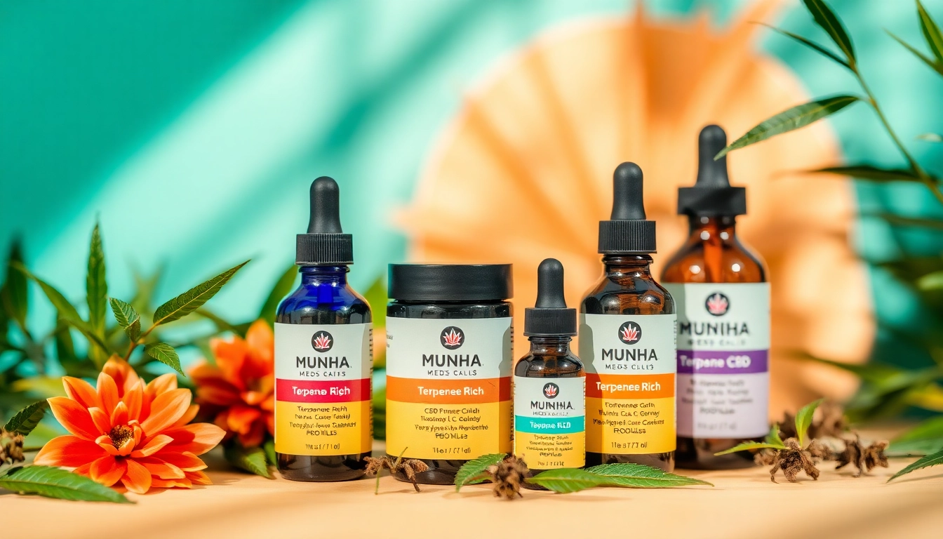 Showcasing Muha Meds terpene-rich CBD products, highlighting their unique texture and vibrant packaging for better health.