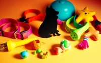 Showcase trendy pet accessories like collars and toys for dogs and cats in a vibrant layout.