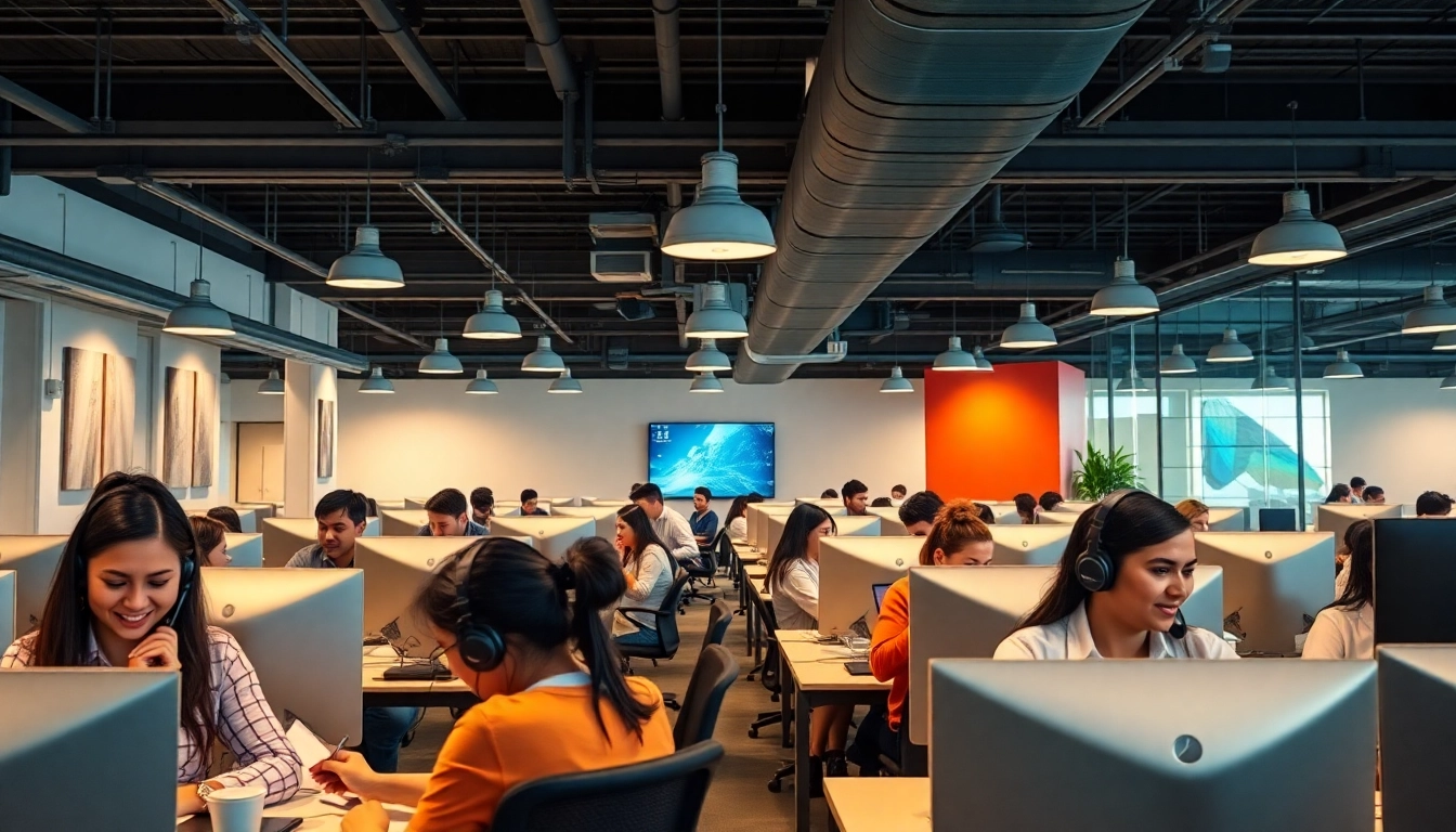 Agents working at a Tijuana call center, emphasizing professionalism and collaboration.