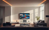 Experience the efficient IPTV Suisse streaming setup in a contemporary living room.