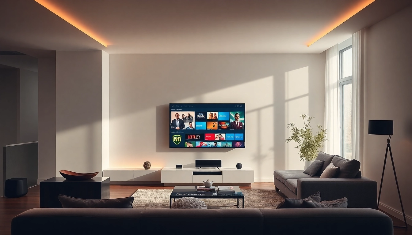 Experience the efficient IPTV Suisse streaming setup in a contemporary living room.