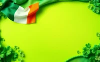 Create a festive banner Ireland design featuring shamrocks and the Irish flag in vibrant green hues, celebrating Irish heritage.