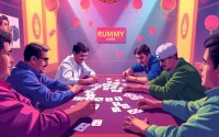 Engaged players enjoying a lively online rummy wealth game with vibrant cards and warm atmosphere.