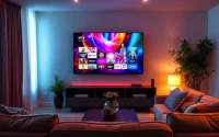 Enjoy IPTV Suisse on a stylish flat-screen TV in a cozy living room setup.