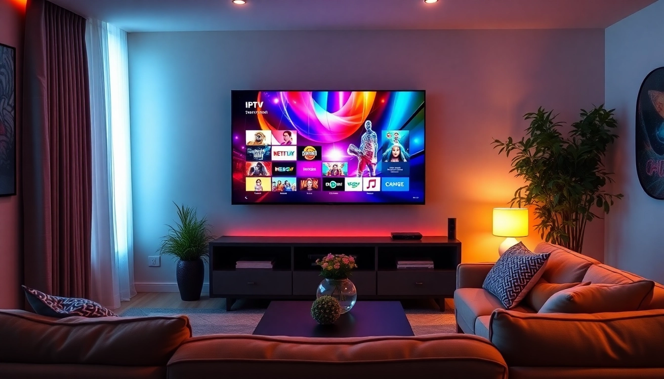 Enjoy IPTV Suisse on a stylish flat-screen TV in a cozy living room setup.