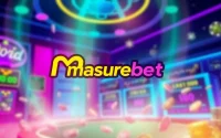 Join the exciting world of masurebet with its vibrant logo in a lively casino environment.