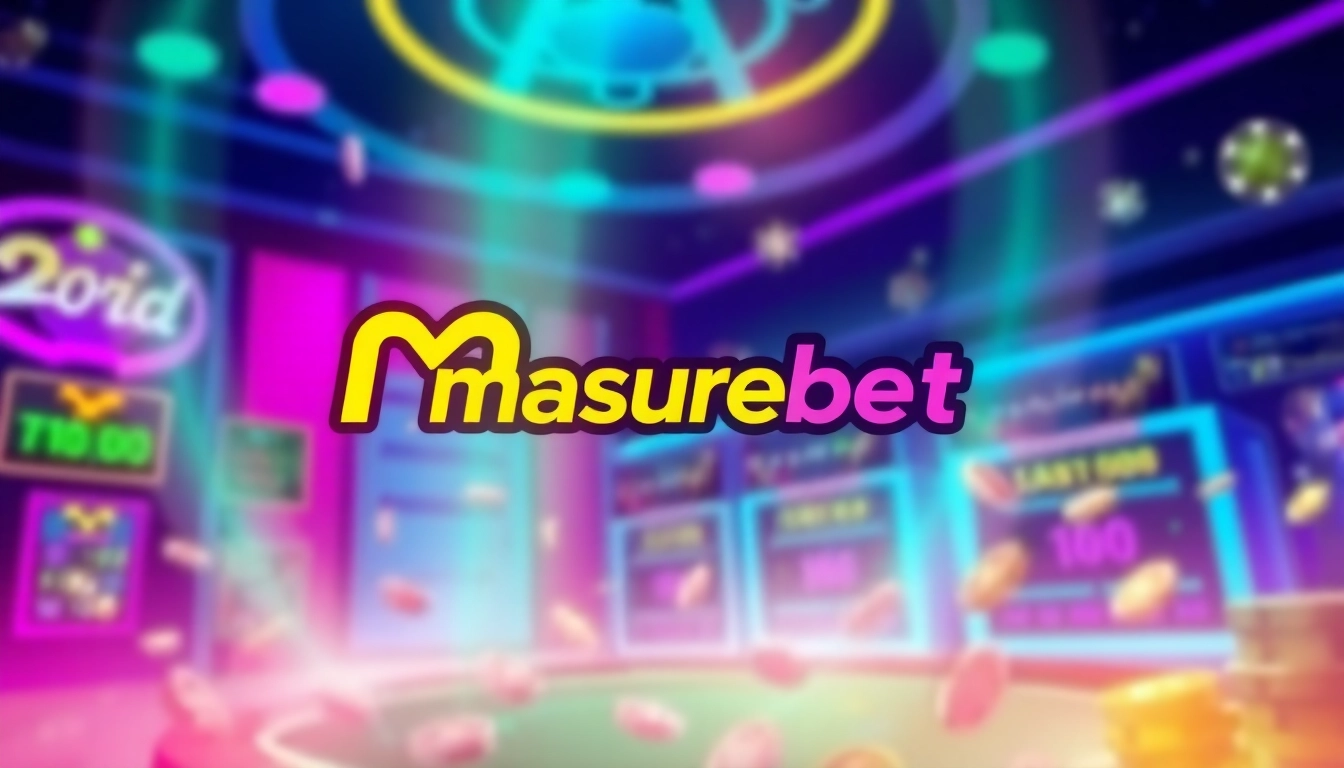 Join the exciting world of masurebet with its vibrant logo in a lively casino environment.