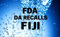 Informative notice on FDA recalls Fiji Water due to contamination concerns, featuring a striking design.