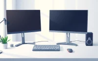 Optimize your dual monitor install by showcasing a stylish, organized workspace with two screens.