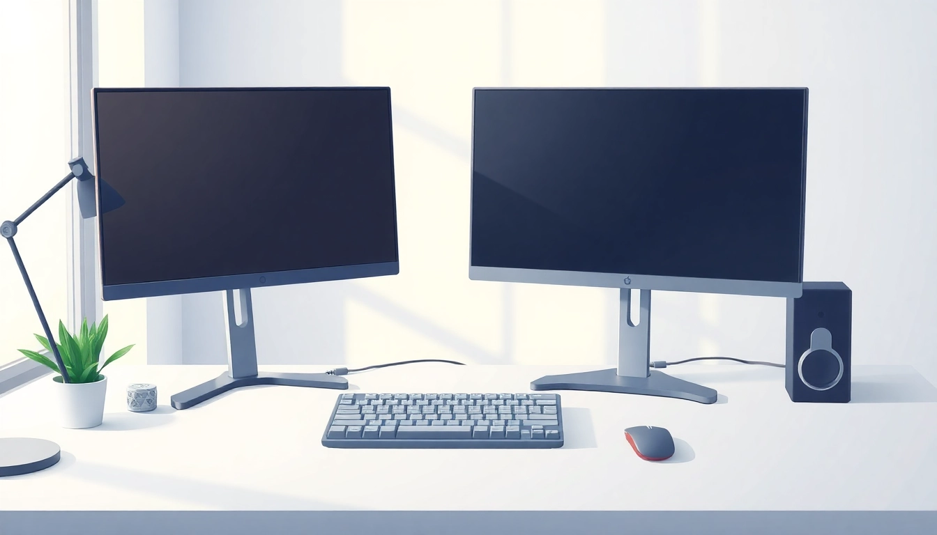Optimize your dual monitor install by showcasing a stylish, organized workspace with two screens.