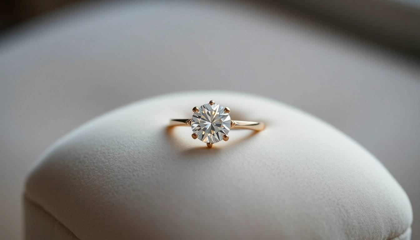 Showcase a stunning 3 Carat Engagement Rings glistening elegantly in soft light on a plush surface.