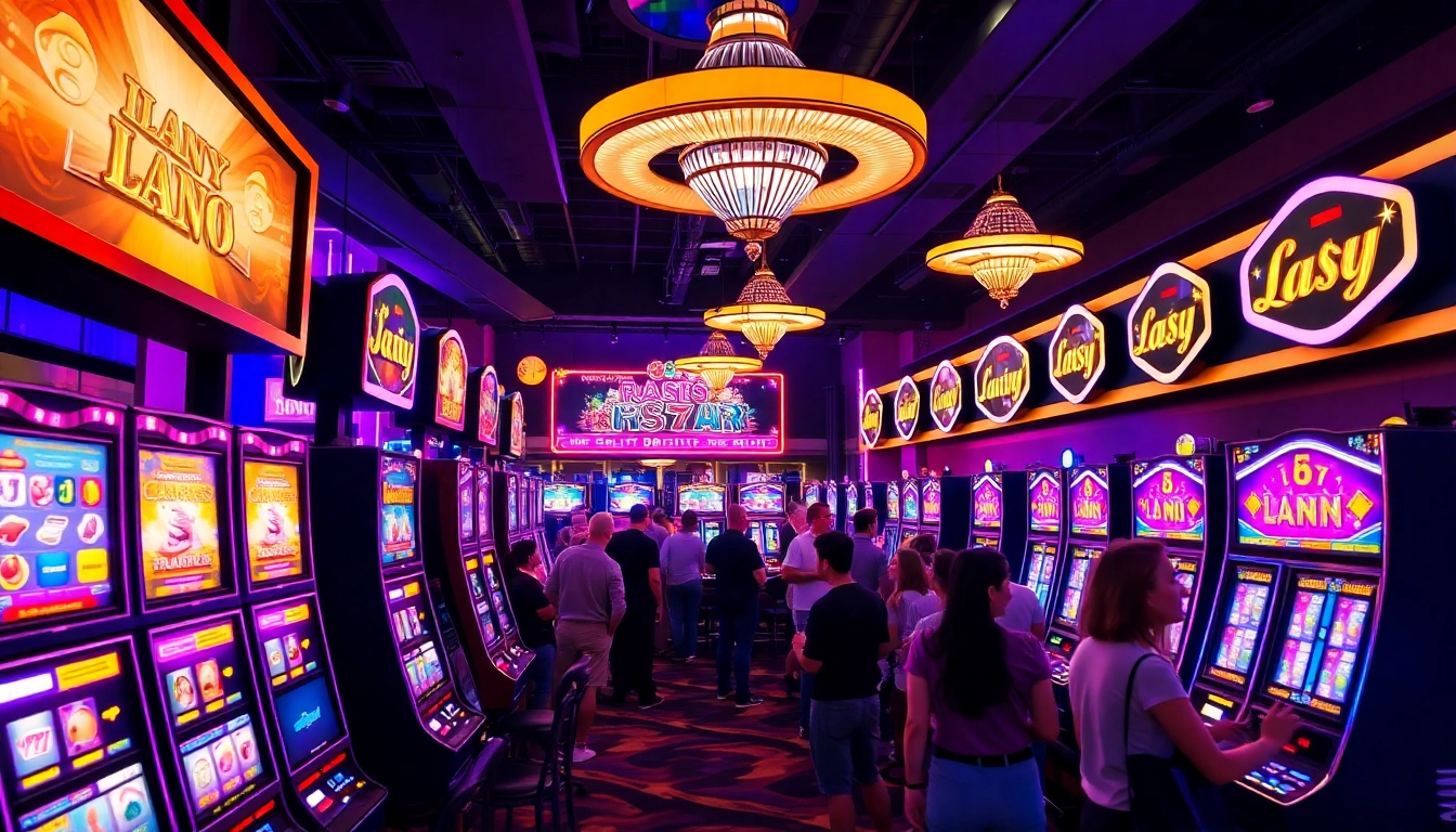 Experience slot gacor hari ini with vibrant casino lights and excited players enjoying winning moments.