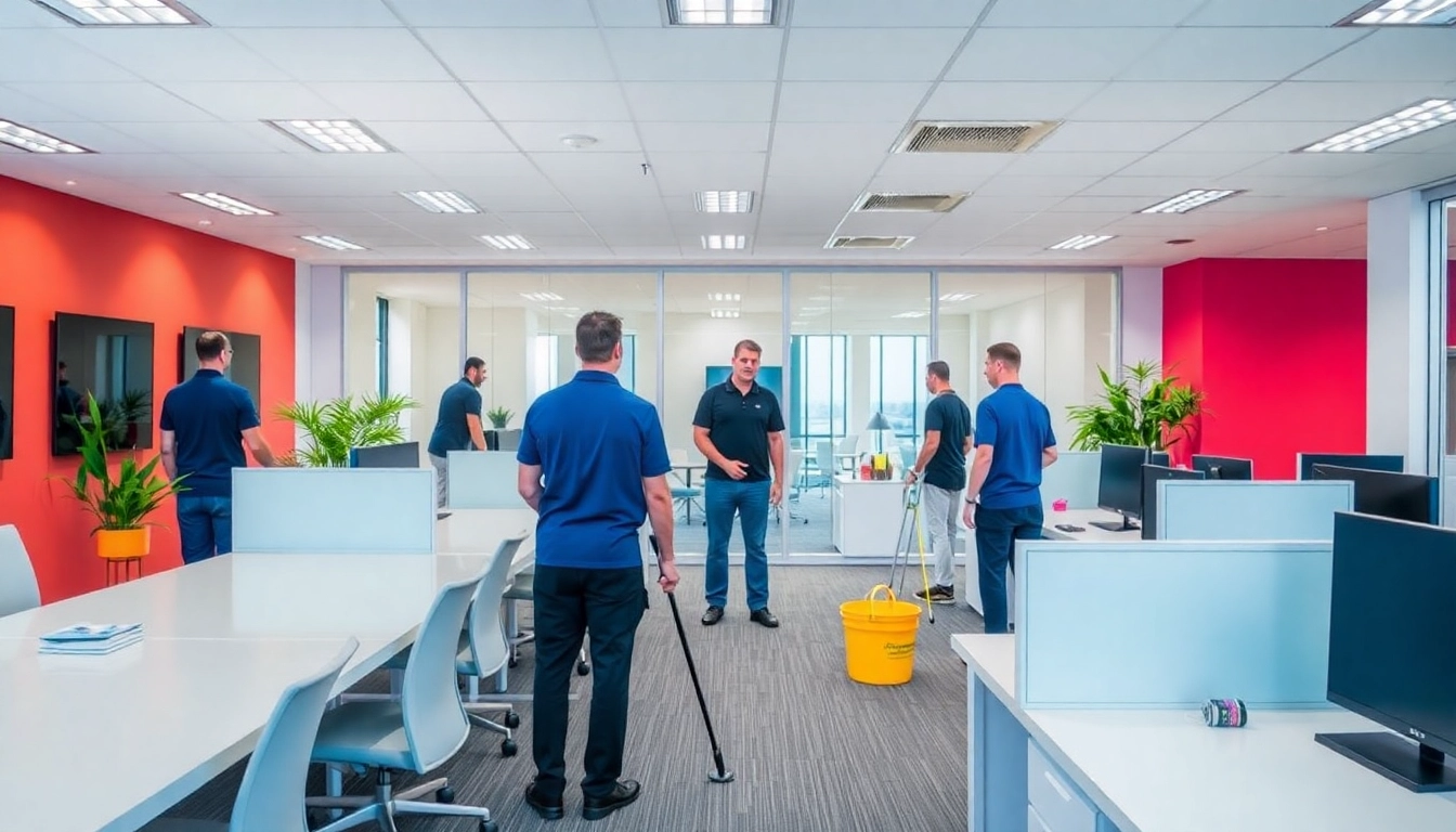 Team providing Jacksonville commercial cleaning service in a modern office space, ensuring a pristine environment.