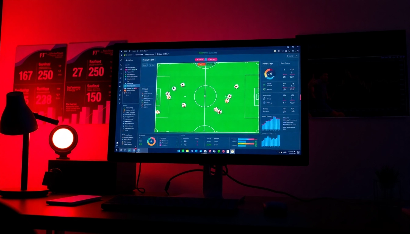 วิเคราะห์บอล analysis displayed on a computer, showcasing football match statistics and charts.