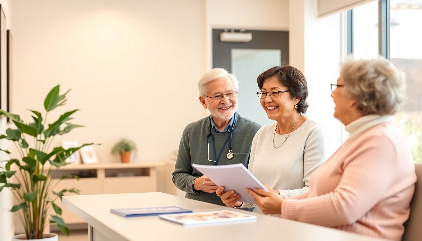 Engaging scene of professionals advising on pflegedienst gründen with welcoming office decor.