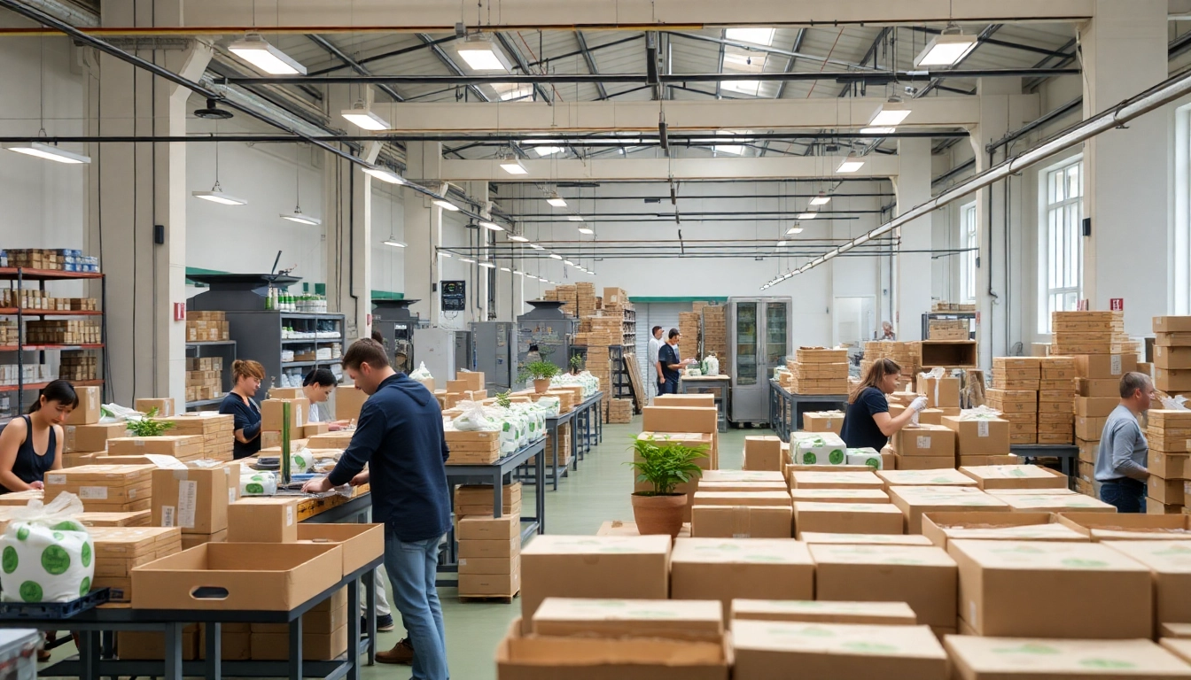 Molded pulp suppliers showcasing sustainable packaging processes in a bright factory.