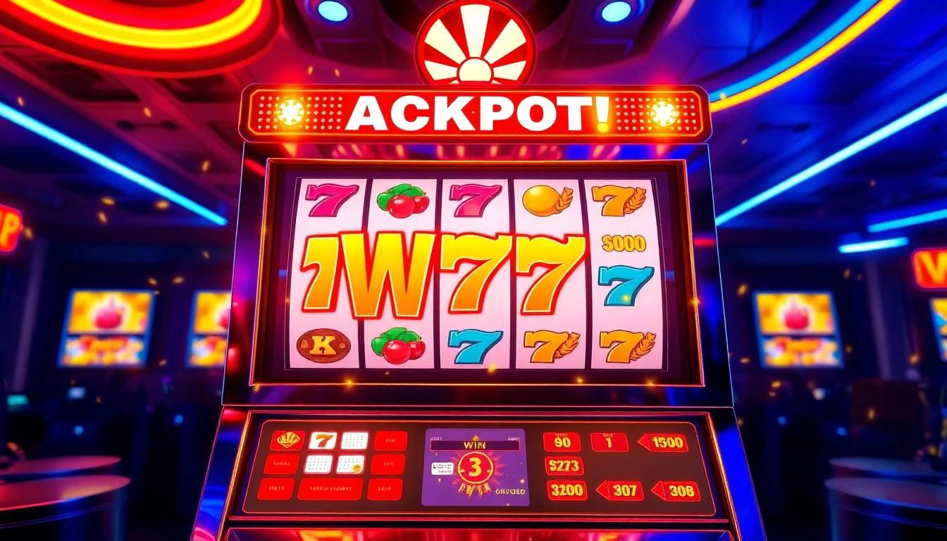 Spin the reels for slot gacor hari ini with a jackpot celebration featuring bright neon lights.