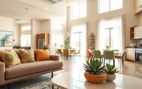 Discover a stylish living room in apartments in El Mirage, featuring modern decor and warm lighting.