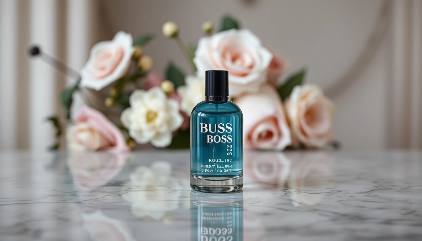 Hugo Boss Perfume bottle elegantly styled on marble, showcasing its luxury and allure for fragrance enthusiasts.