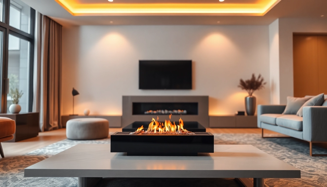 Automatic ethanol fireplace radiating warmth and elegance in a contemporary setting with sleek design features.