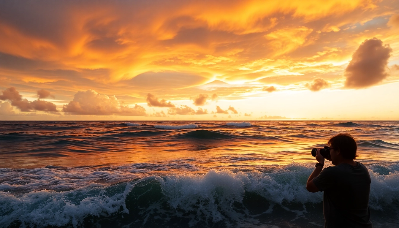 Big Island Kona photographer capturing breathtaking sunset waves against a colorful sky.