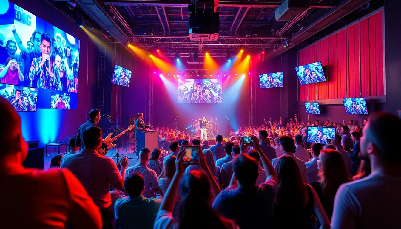 Engaged Live Stream Audience enjoying a virtual concert, showcasing colorful interactions and vibrant energy.