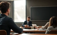 Apprenez formation anglais juridique avec un professeur dans une salle de classe dynamique.