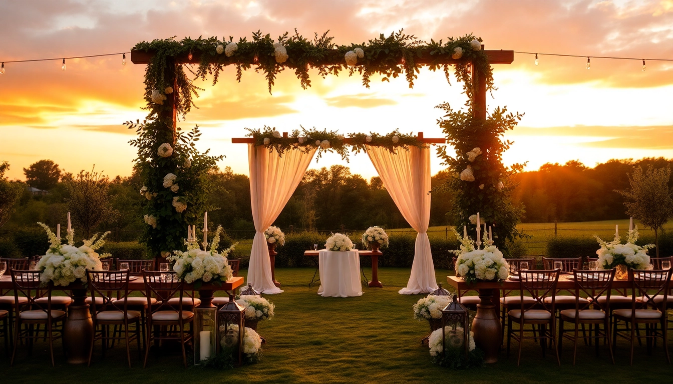 Celebrate your special day at a beautiful wedding venue with stunning outdoor scenery and elegant floral decor.