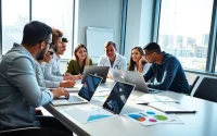 Marketing für pflegedienste in einem professionellen Beratungstreffen, mit Mitarbeitenden.
