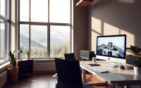 Professionals showcasing Strony internetowe Podhale with innovative web designs in a modern office.