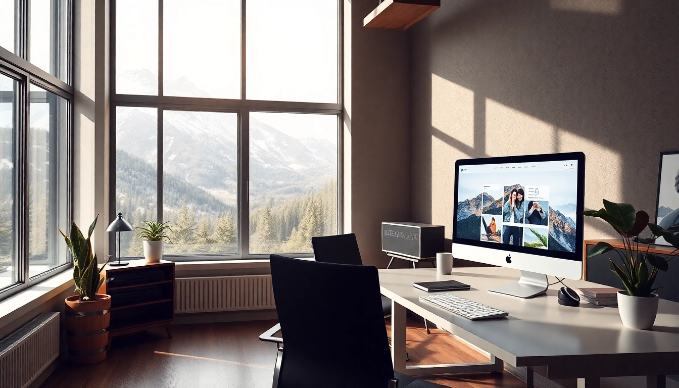 Professionals showcasing Strony internetowe Podhale with innovative web designs in a modern office.