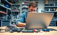 Effettuare una riparazione pc torino su un laptop in un laboratorio professionale.