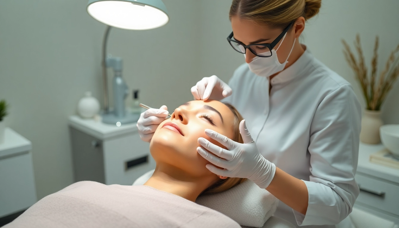 Electrolysis treatment in a calming spa setting with a professional esthetician enhancing skin rejuvenation.