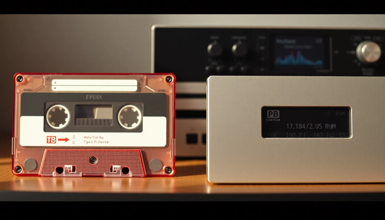 Tapes To Digital UK conversion process showcasing old tape beside modern digital device.