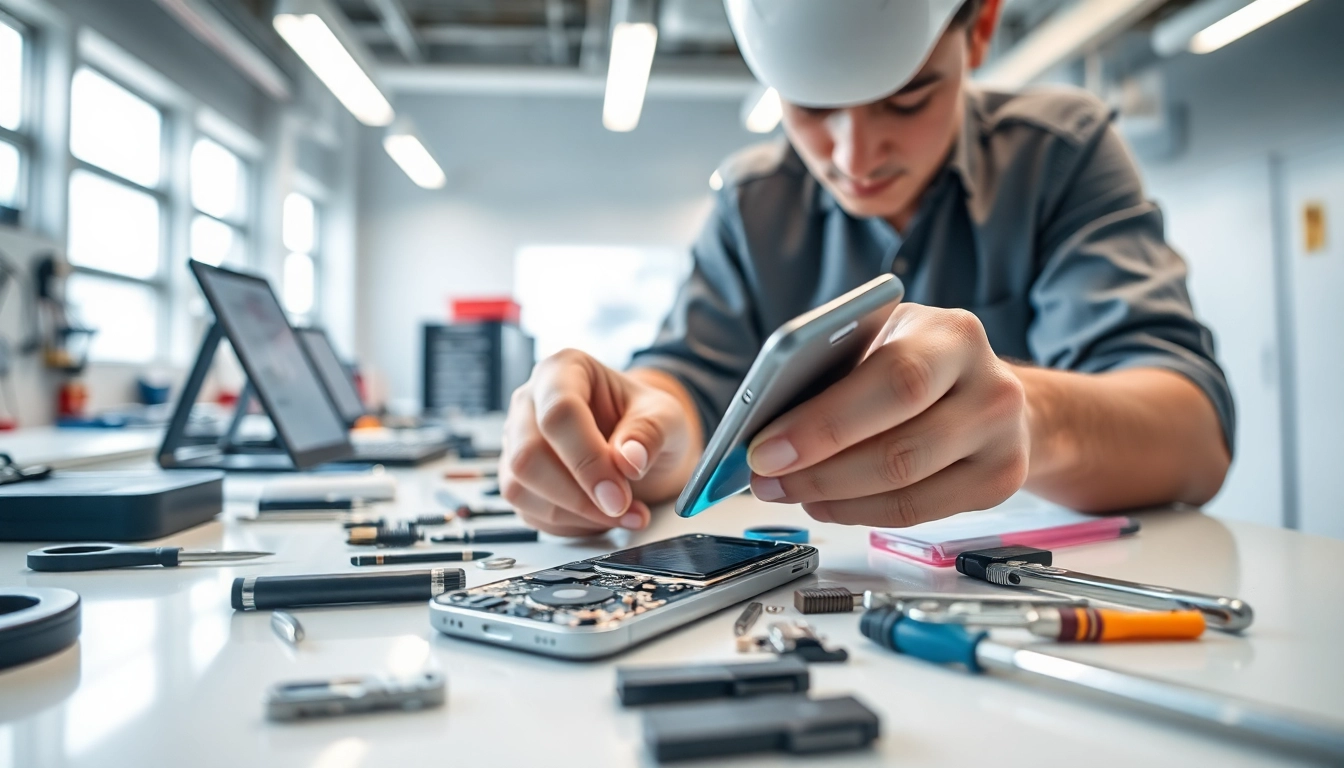 Riparazione iPhone torino: tecnico esperto al lavoro su un iPhone in un laboratorio moderno.