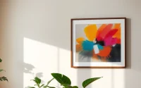 Showcasing a modern 24x36 frame displaying vibrant artwork on a stylish wall.