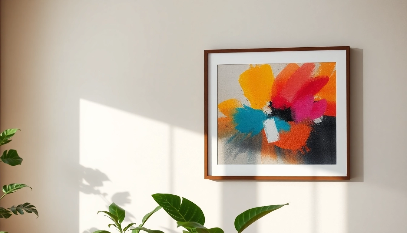 Showcasing a modern 24x36 frame displaying vibrant artwork on a stylish wall.