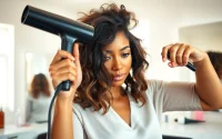 Stylish hair dryer for fine hair in action, enhancing volume in a salon setting.