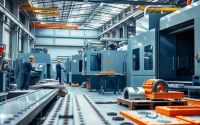 Dynamic scene of a metal manufacturer in Edmonton showcasing skilled workers and machinery in action.