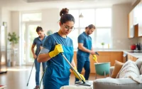 Move Out Cleaning Camarillo team thoroughly cleaning a home's interior with professionalism.