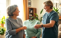 A compassionate caregiver provides personalized austin senior home care in a cozy living room, promoting comfort and connection.