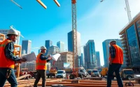 Workers engaged in austin construction project, showcasing collaborative efforts on a building site.