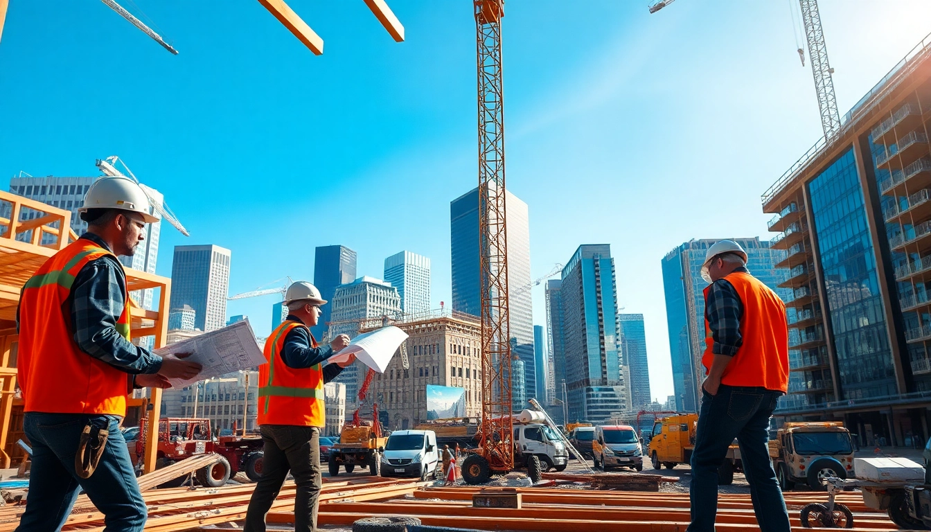 Workers engaged in austin construction project, showcasing collaborative efforts on a building site.