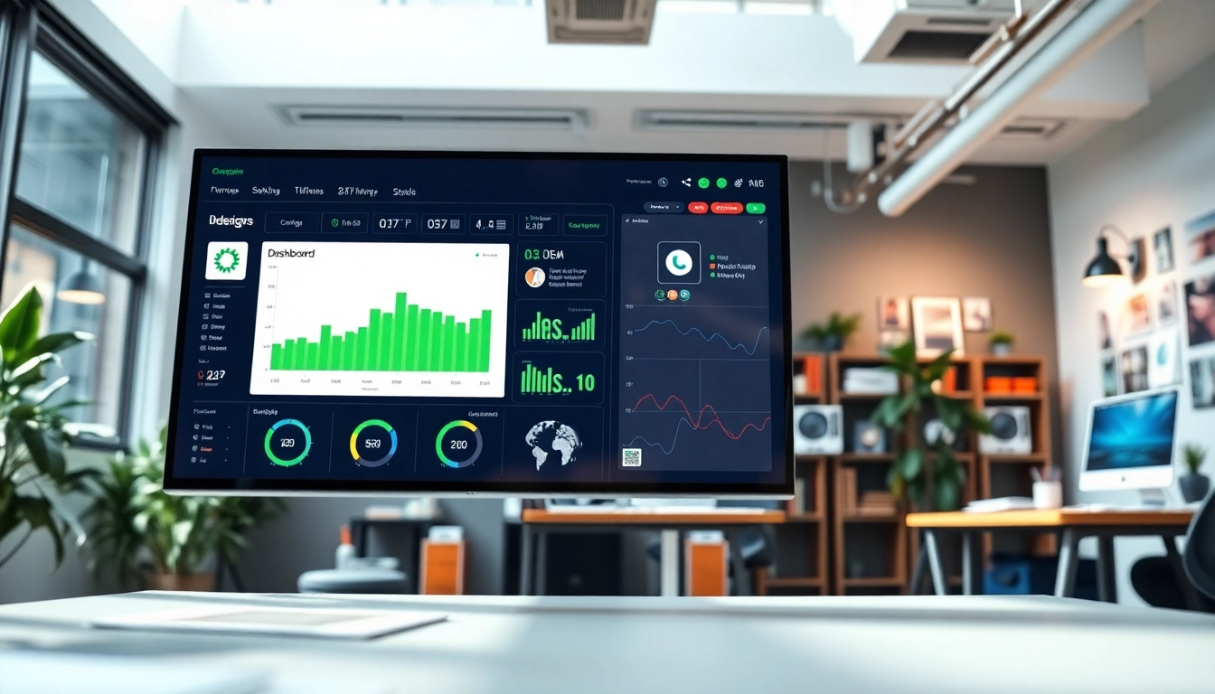 Showcasing AI design solutions on an interactive dashboard in a modern office setting