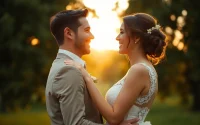 Elegant couple celebrating their love captured by a wedding videographer in Ireland amidst beautiful nature.