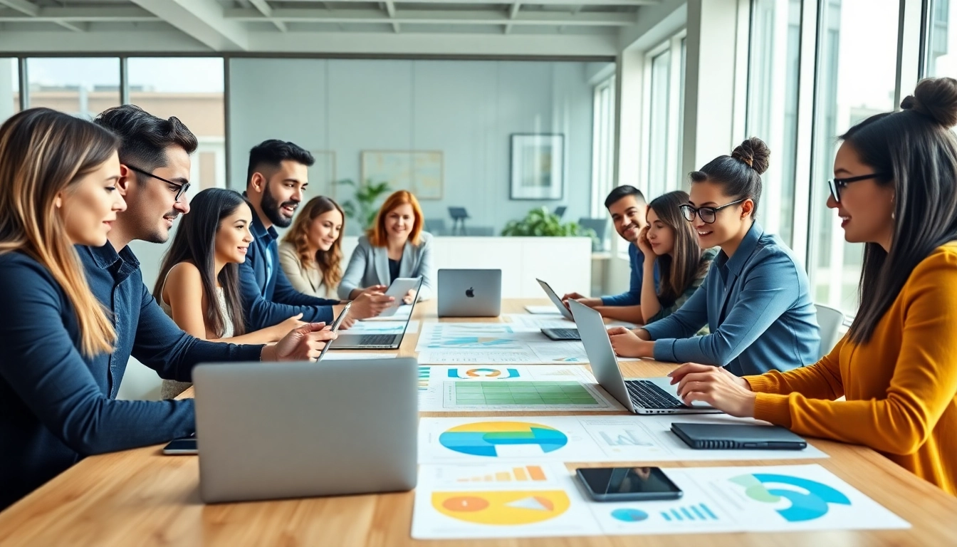 Engaging Social Media Marketing teamwork in a collaborative office environment.