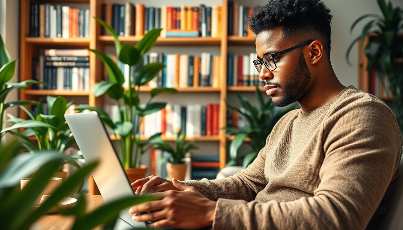 Sensitive entrepreneur brainstorming ideas in a stylish home office filled with inspiration.