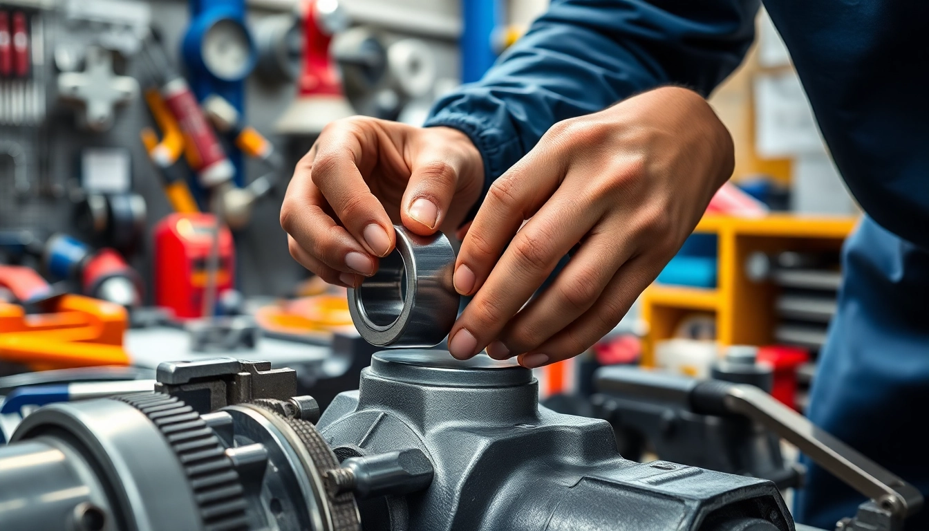 Expertly handling gearbox bearing replacement in an automotive workshop with precision tools.