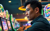 Engaged player at a pagcor online casino, showcasing a vibrant gaming environment with modern technology.