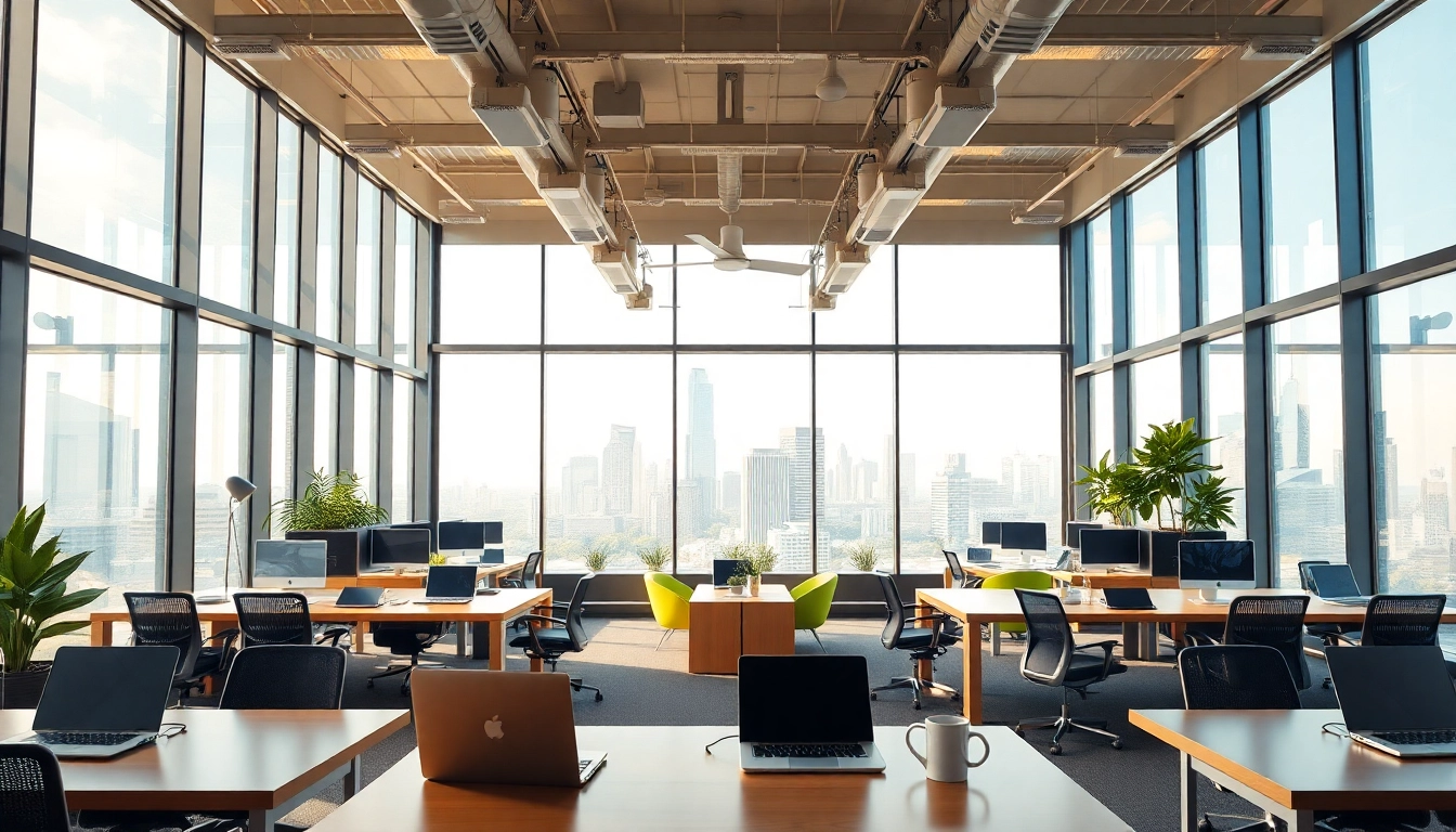 Voffice coworking space featuring sleek workstations and a vibrant atmosphere.